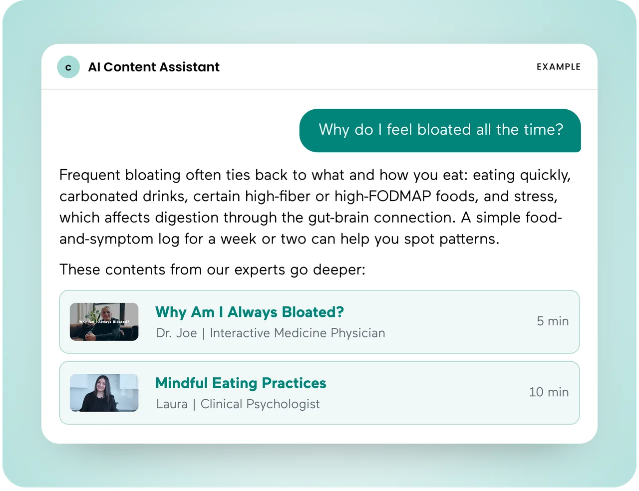 Example conversation: a user asks 